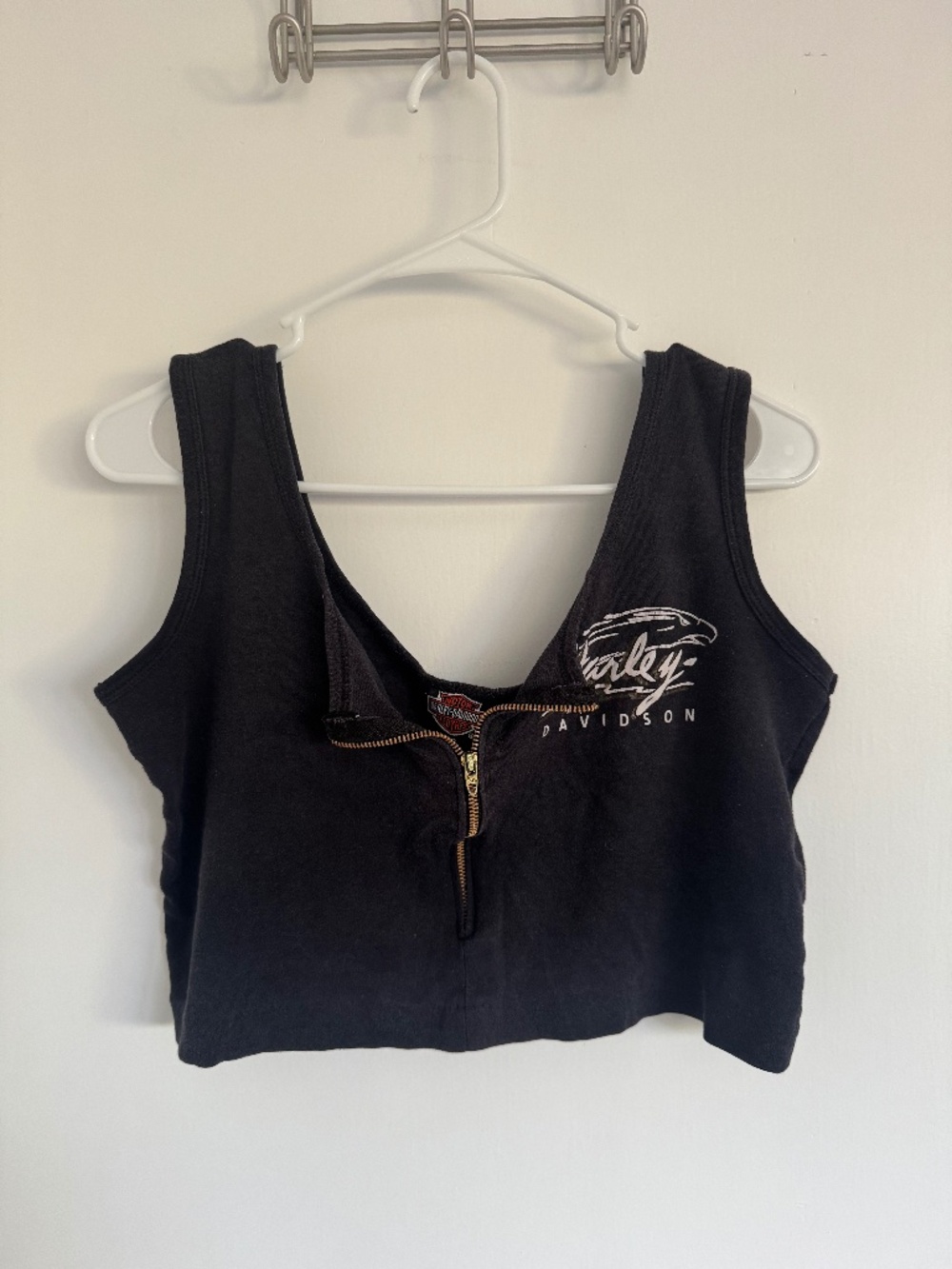 Harley-Davidson Cropped Tank Top Large Black Zip Front Graphic Logo